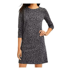 Women's LOFT Petite S Grey Black Leopard Shoulder Button Dress